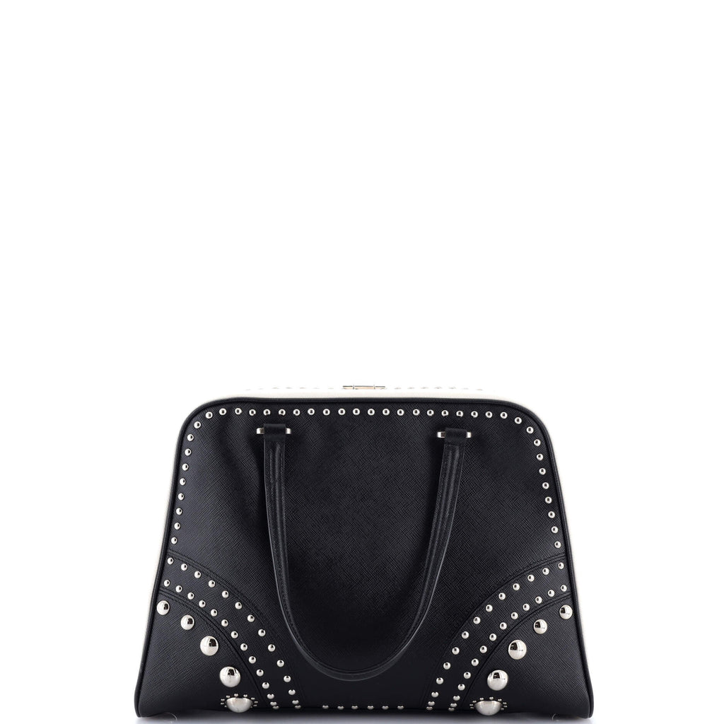 Pyramid Top Handle Bag Studded Saffiano Leather Medium