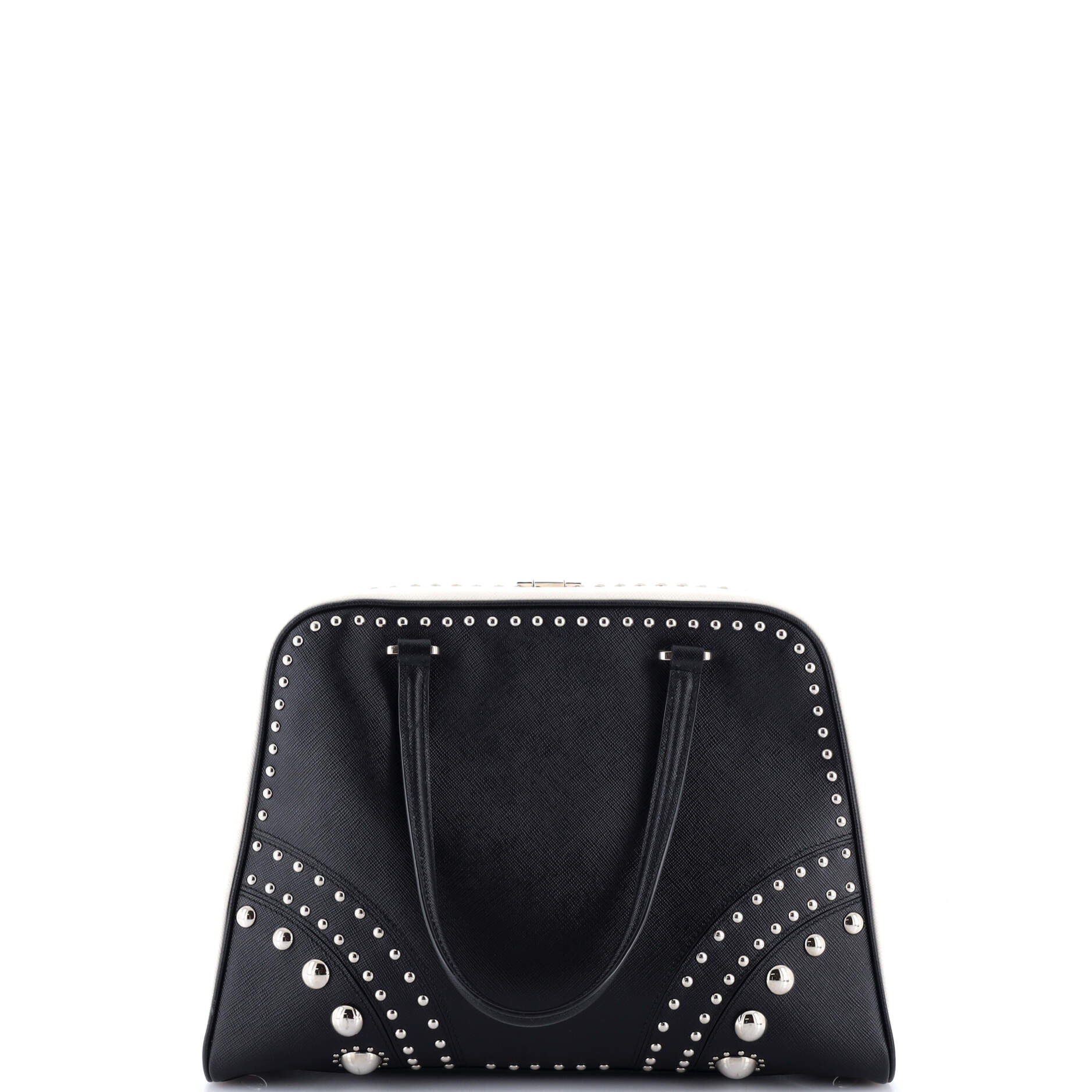 Pyramid Top Handle Bag Studded Saffiano Leather Medium
