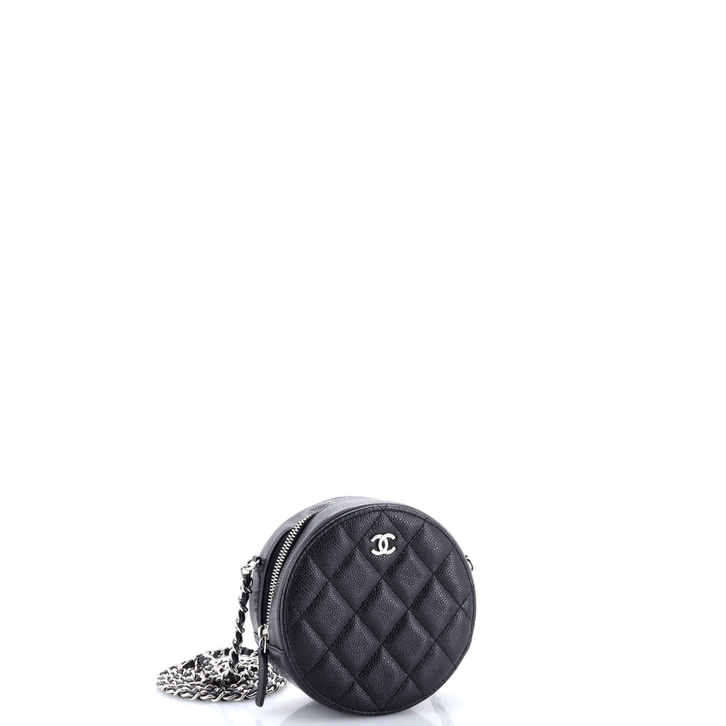 Round Clutch with Chain Quilted Caviar Mini