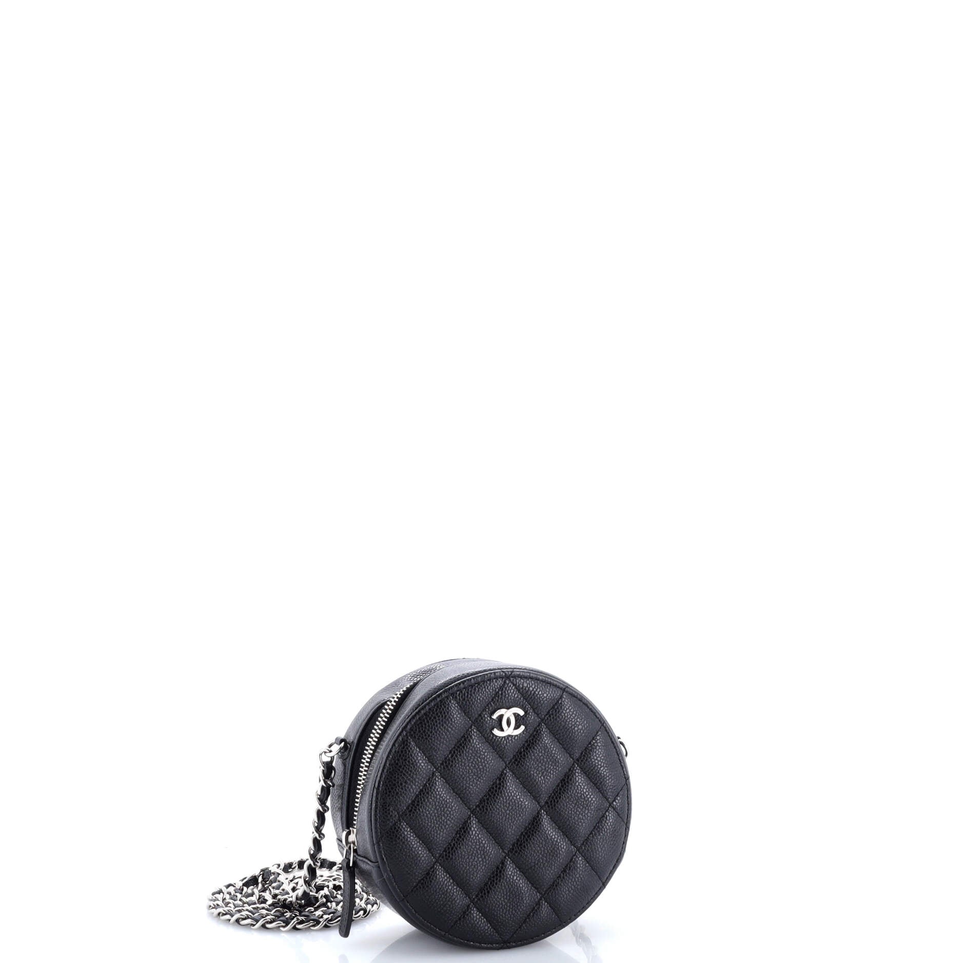 Round Clutch with Chain Quilted Caviar Mini