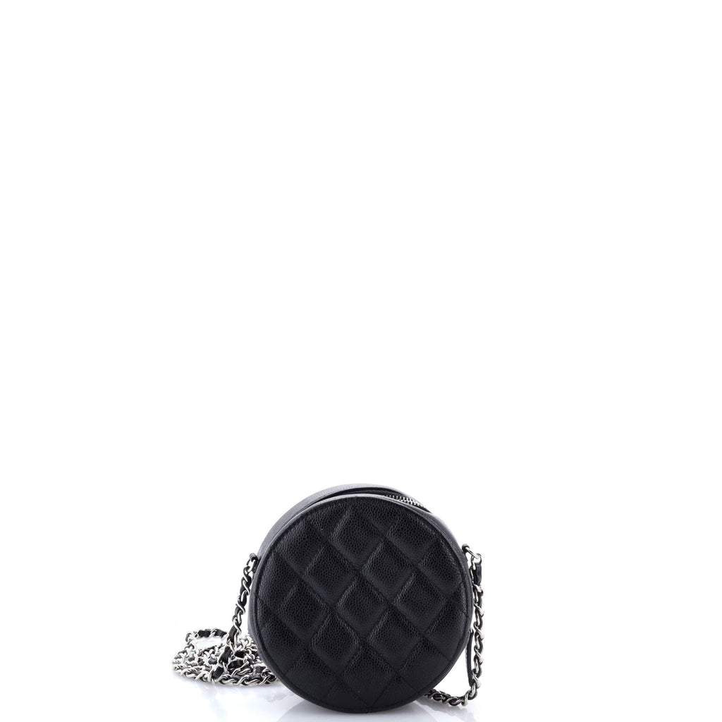 Round Clutch with Chain Quilted Caviar Mini