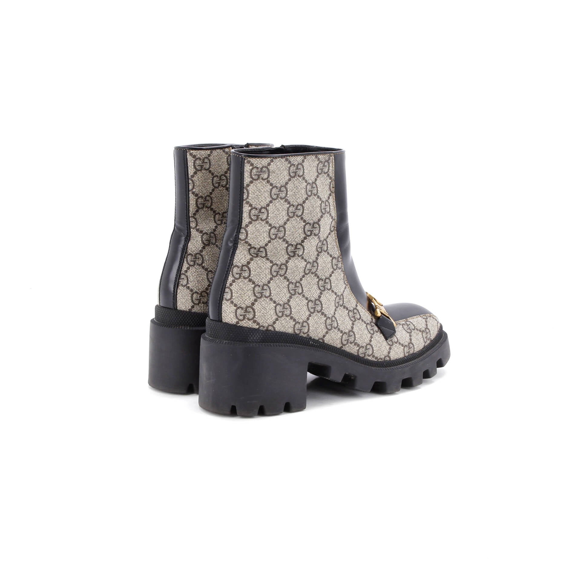 Women's Interlocking G Lug Sole Ankle Boots GG Coated Canvas with Leather