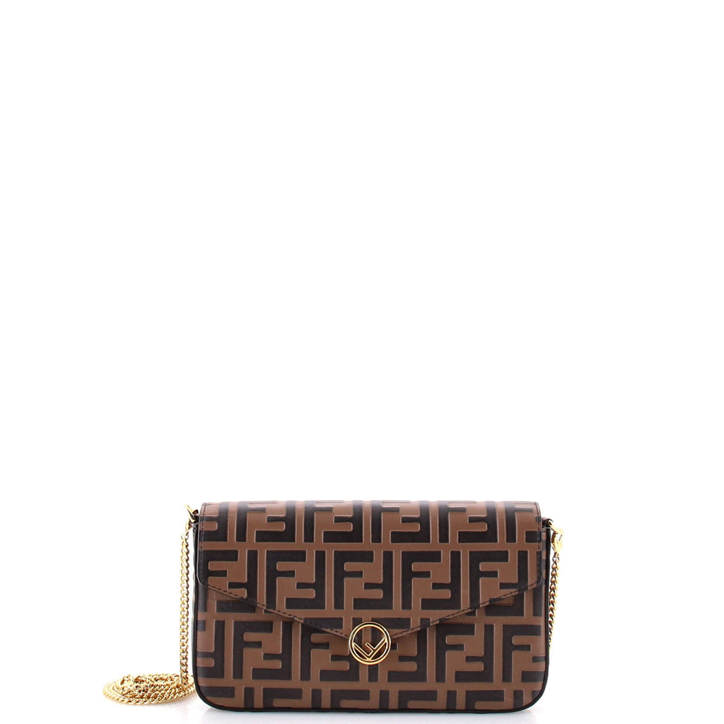 F is Fendi Envelope Clutch on Chain Zucca Embossed Leather