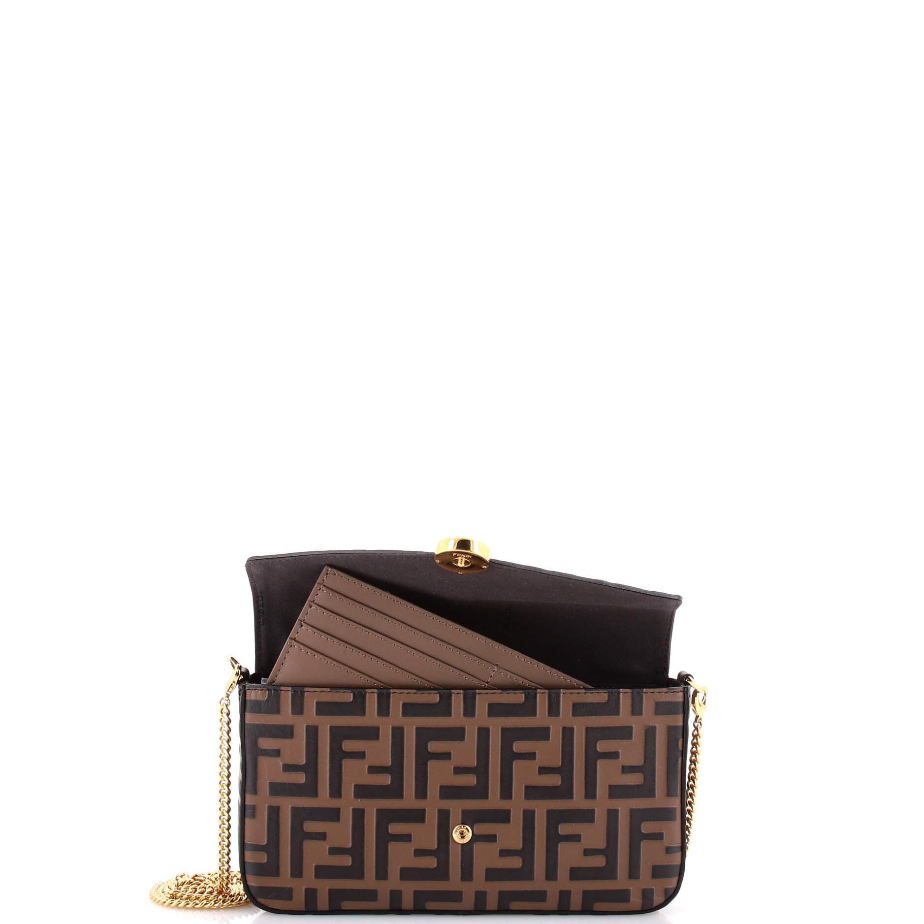 F is Fendi Envelope Clutch on Chain Zucca Embossed Leather