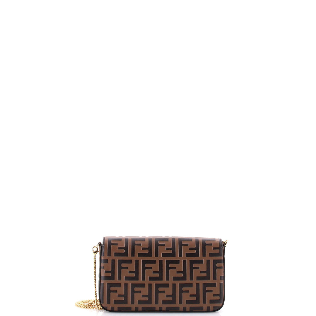 F is Fendi Envelope Clutch on Chain Zucca Embossed Leather