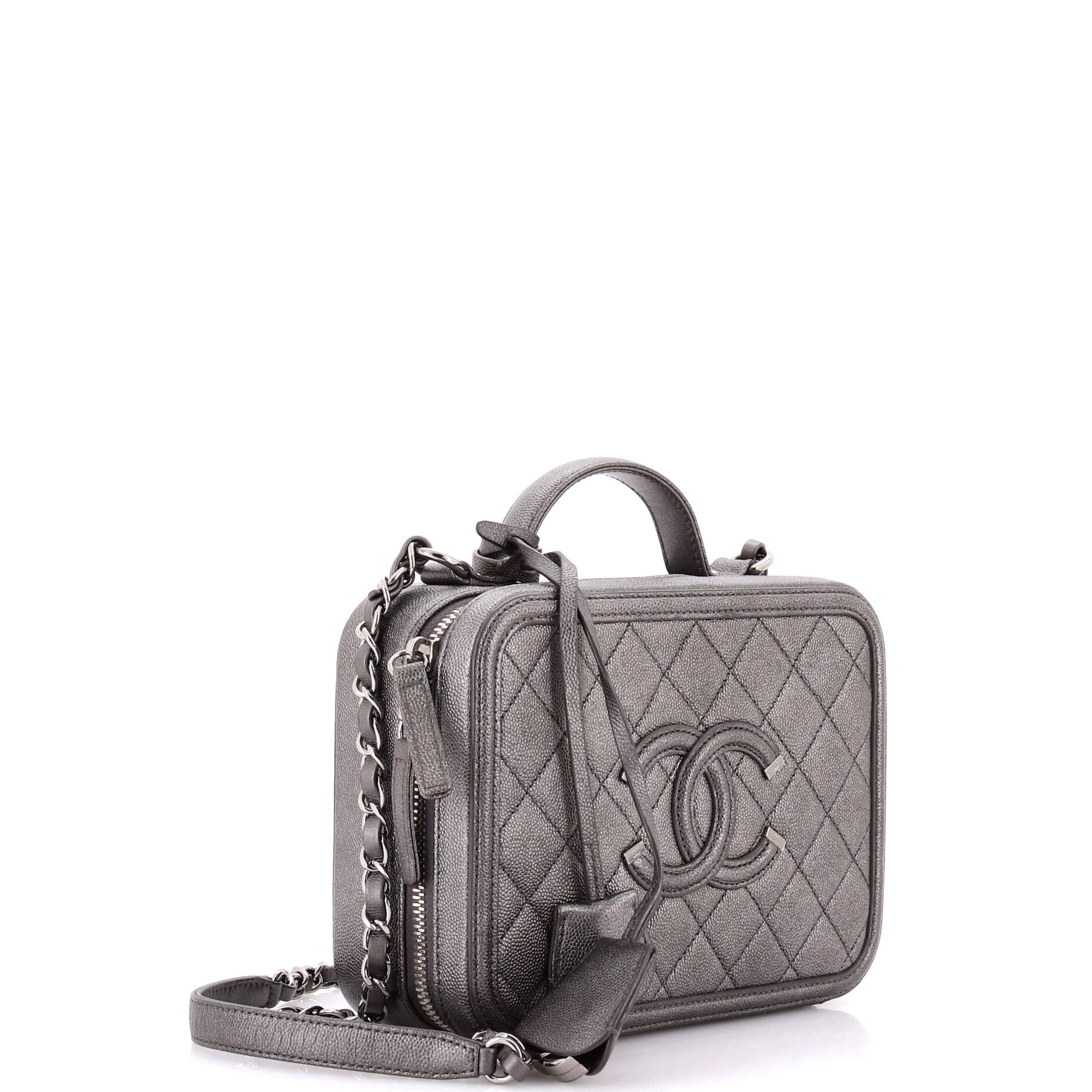 Filigree Vanity Case Quilted Caviar Medium