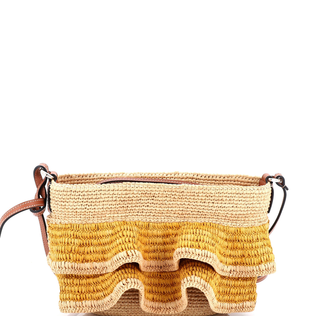 Paula's Ibiza Ruffle Pochette Crossbody Bag Woven Raffia