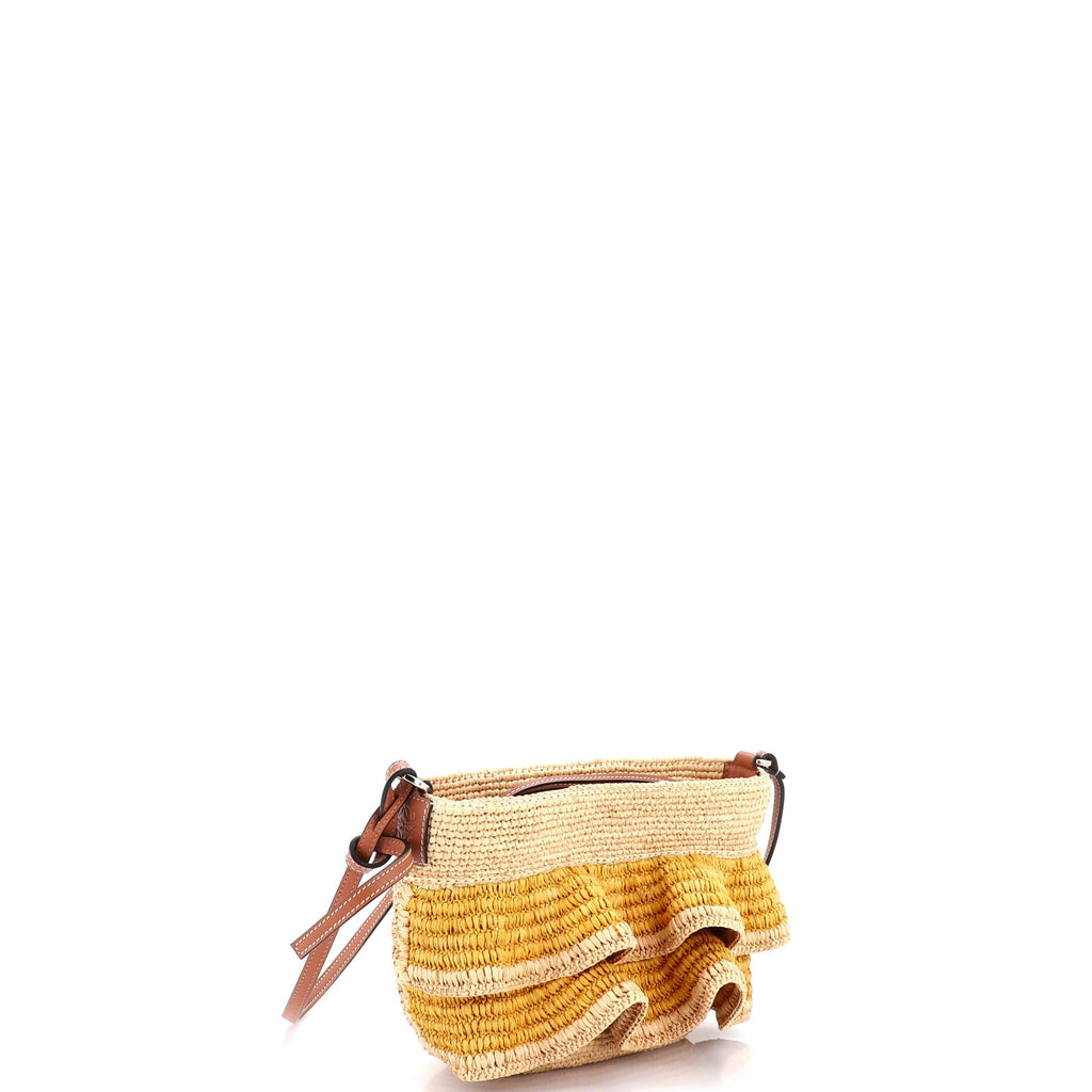 Paula's Ibiza Ruffle Pochette Crossbody Bag Woven Raffia