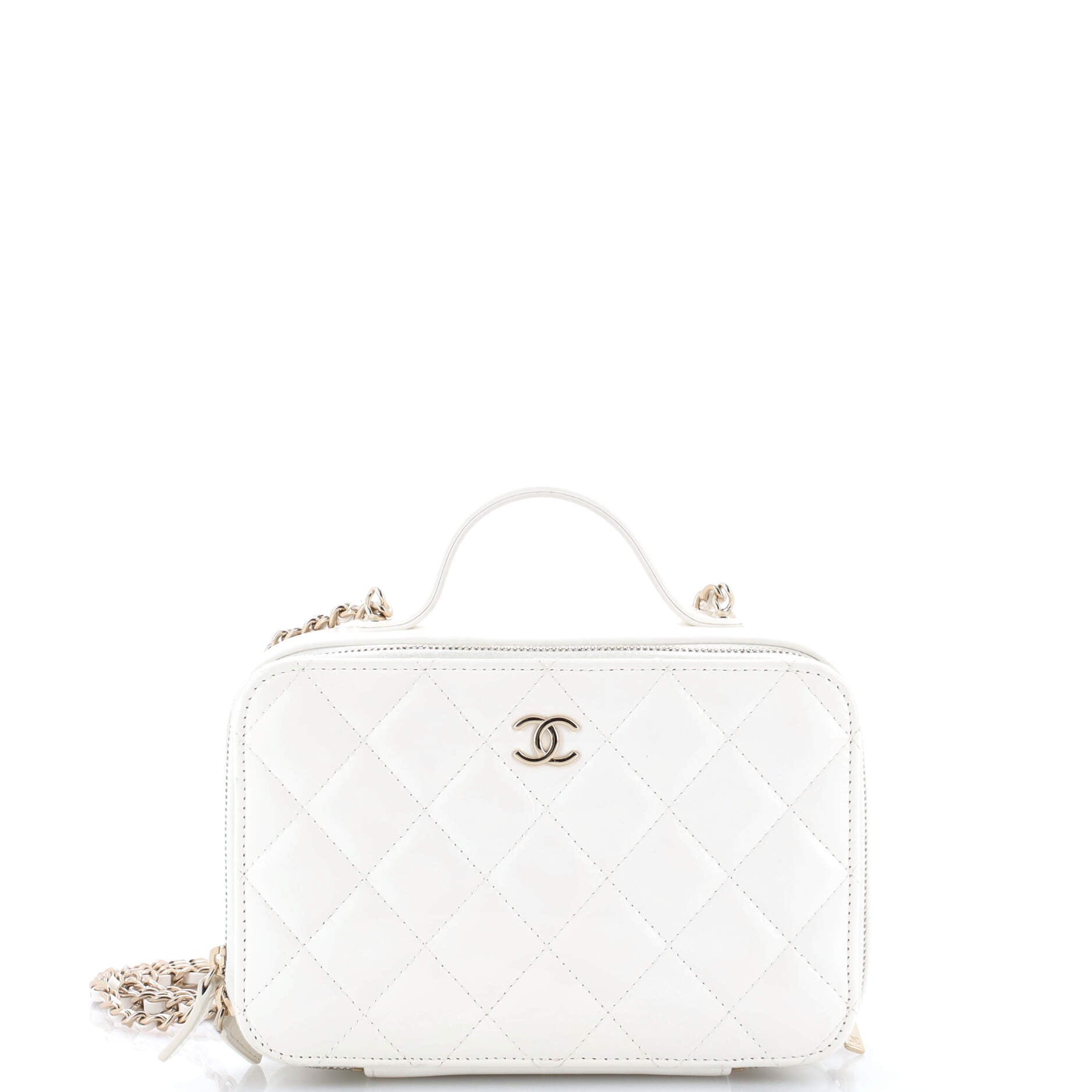 Double Zip CC Vanity Case Quilted Shiny Lambskin Small