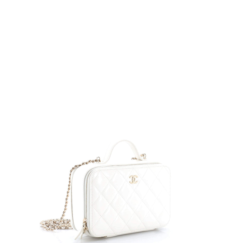 Double Zip CC Vanity Case Quilted Shiny Lambskin Small