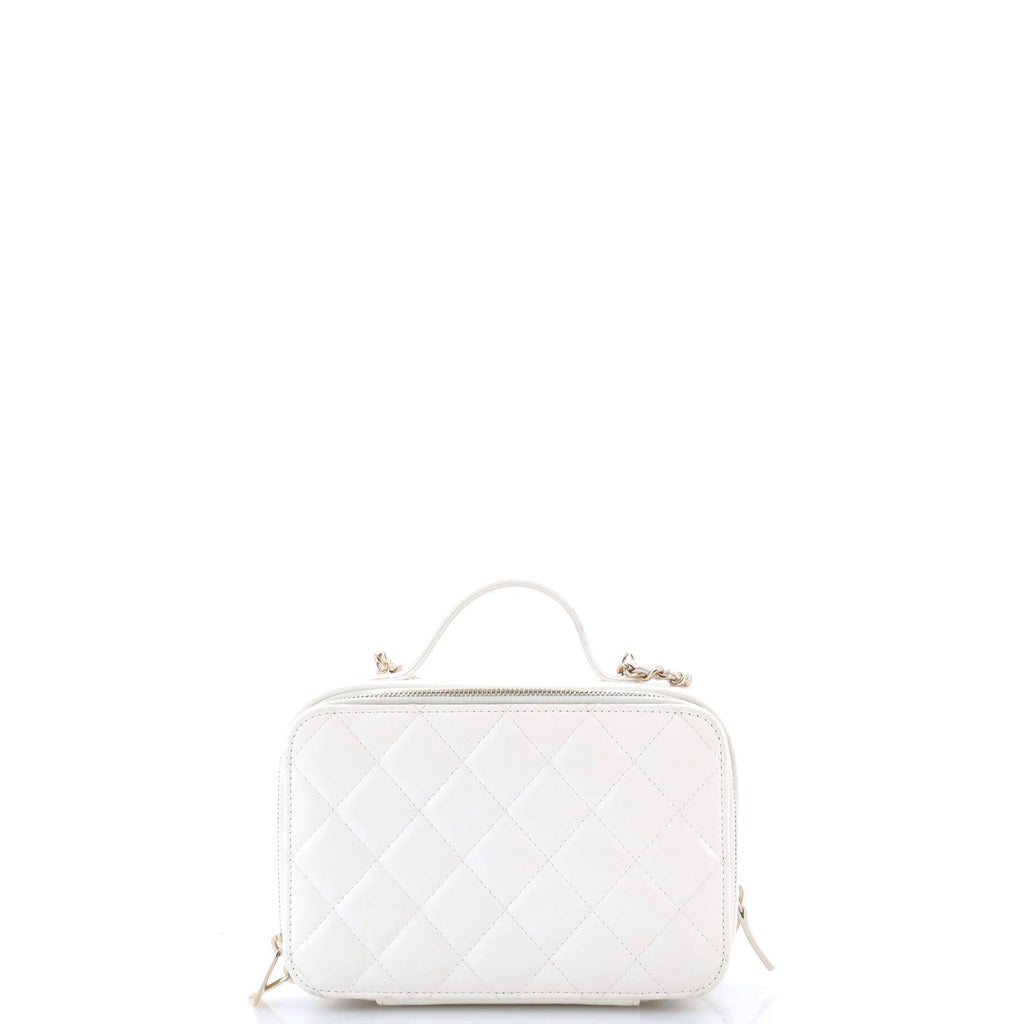 Double Zip CC Vanity Case Quilted Shiny Lambskin Small