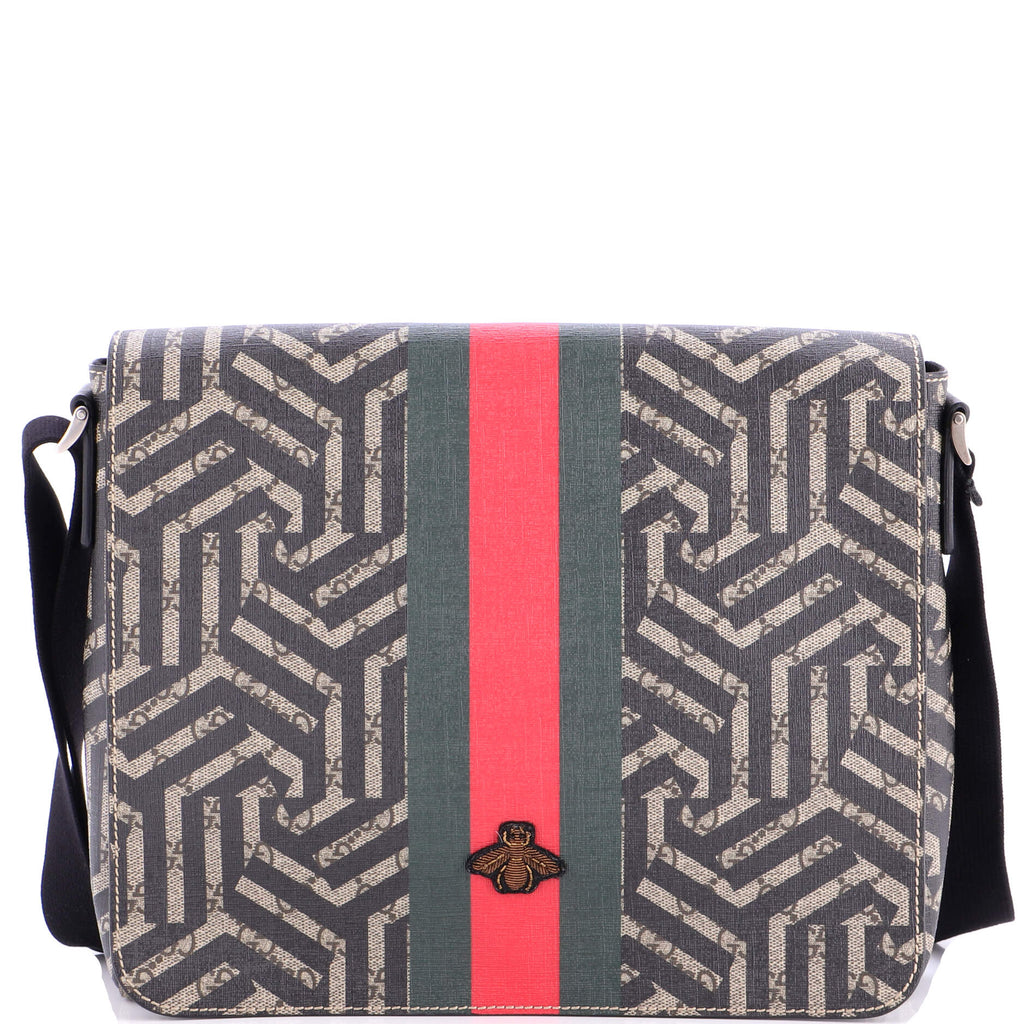 Bee Web Flap Messenger Bag Caleido GG Coated Canvas Medium