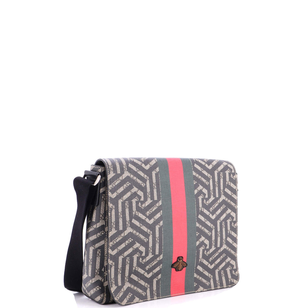 Bee Web Flap Messenger Bag Caleido GG Coated Canvas Medium