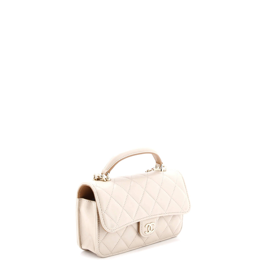 Classic Top Handle Flap Phone Holder with Chain Quilted Lambskin