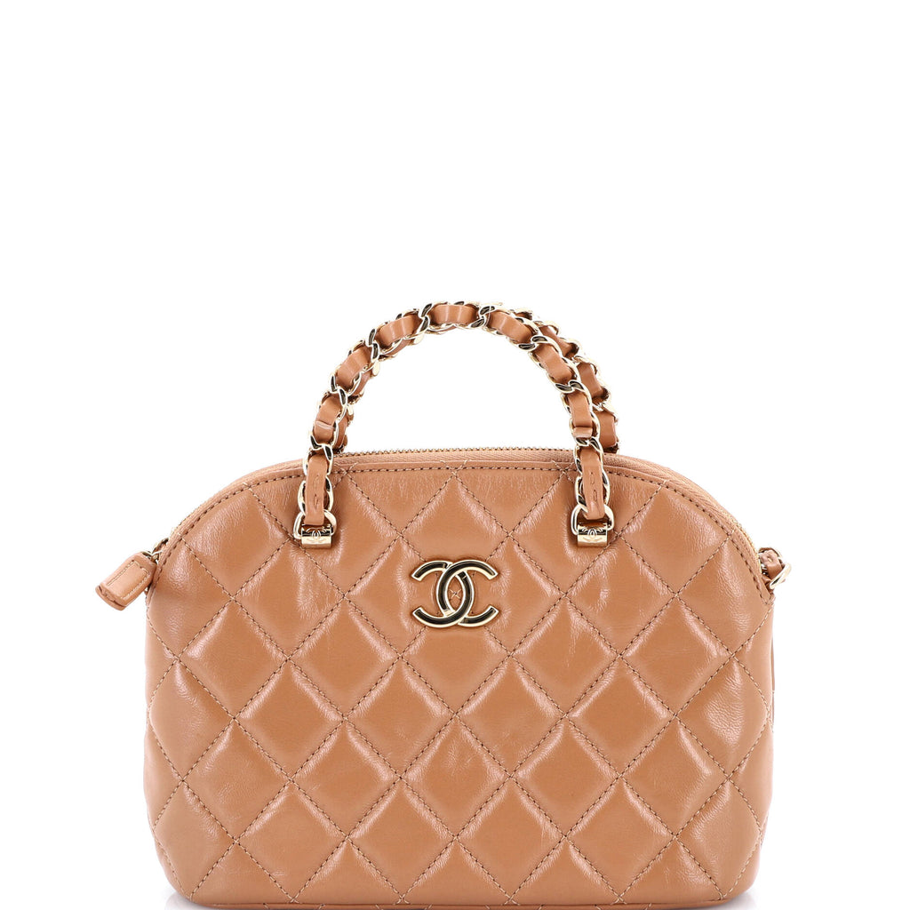 CC Dome Zip Clutch with Chain Quilted Shiny Lambskin Mini