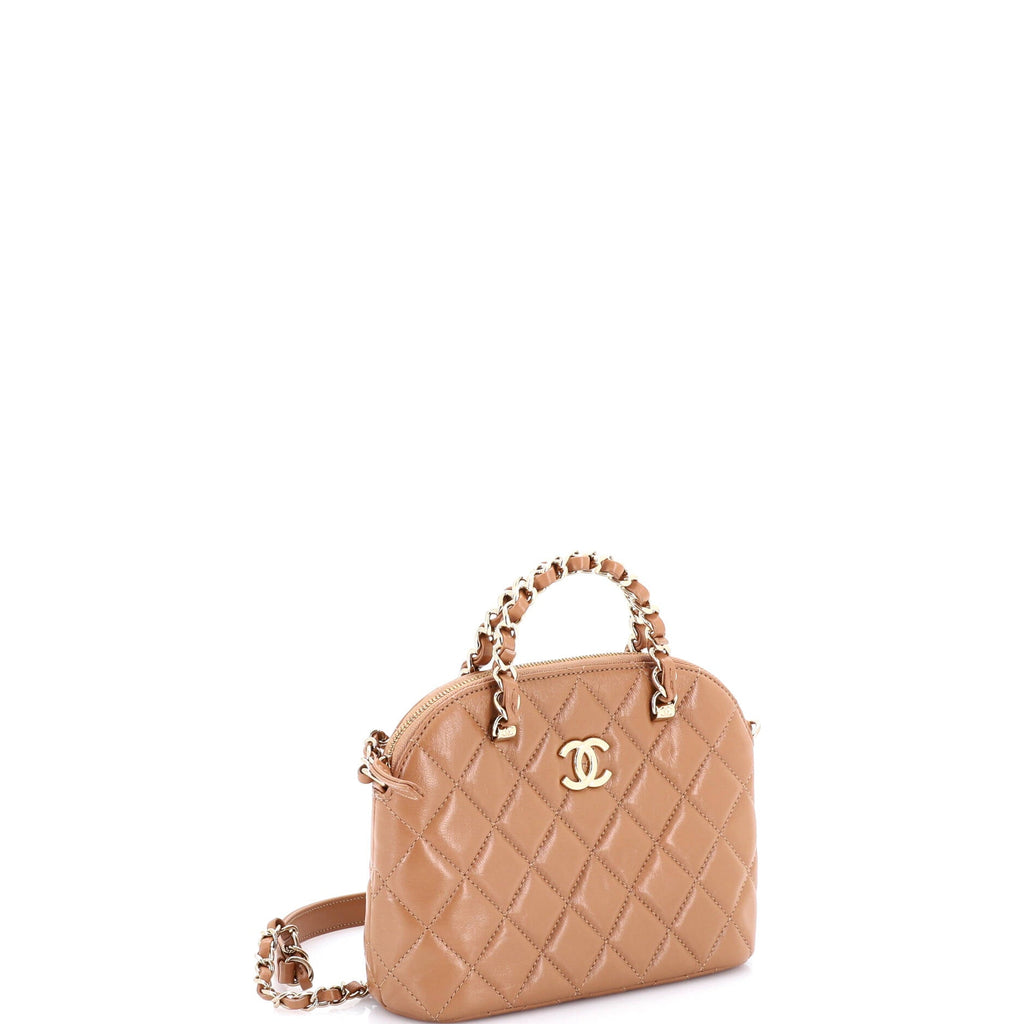 CC Dome Zip Clutch with Chain Quilted Shiny Lambskin Mini