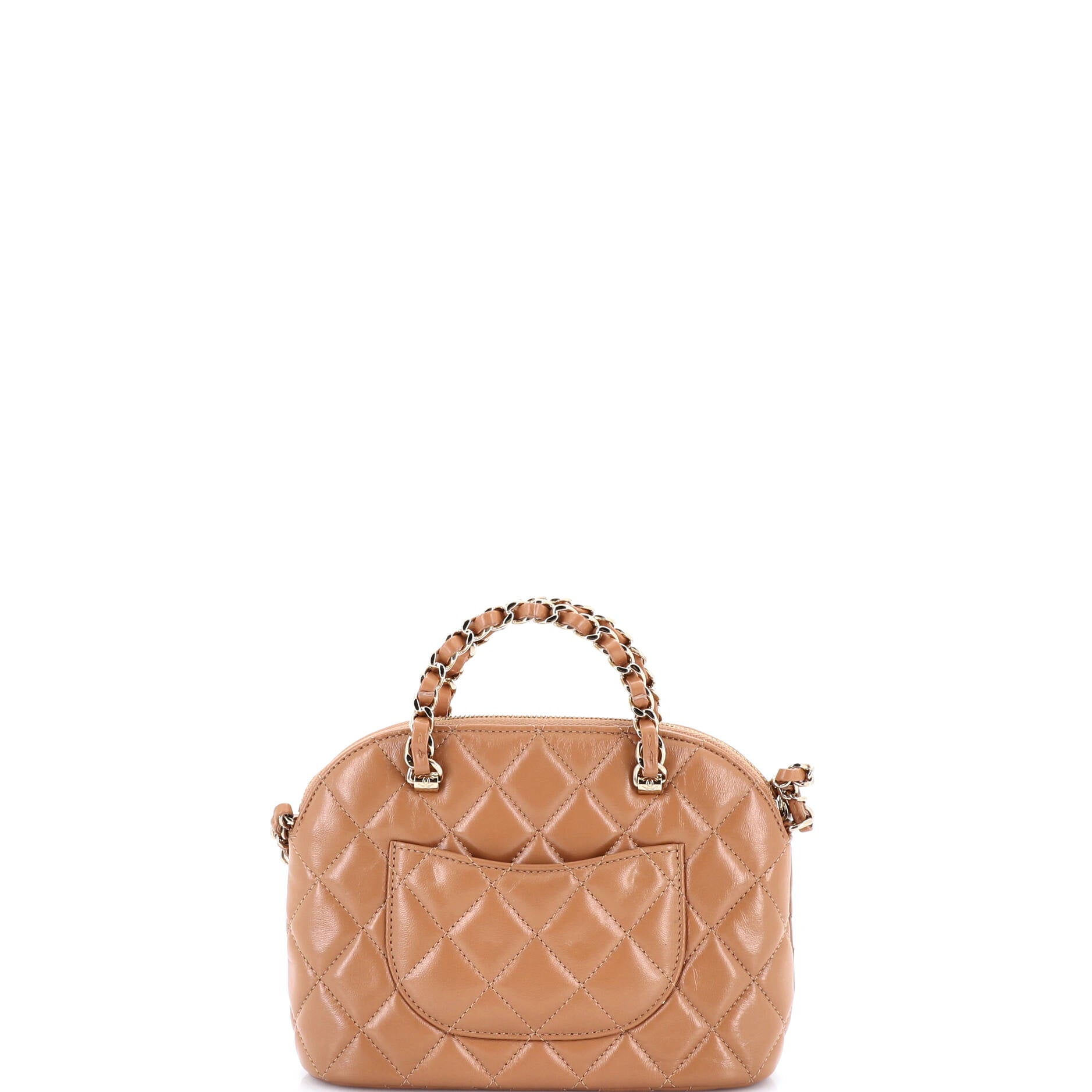 CC Dome Zip Clutch with Chain Quilted Shiny Lambskin Mini