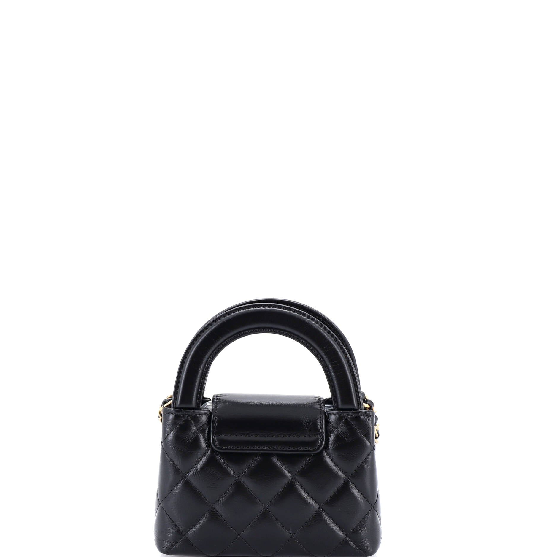 Kelly Top Handle Shopping Bag Quilted Shiny Aged Calfskin Nano