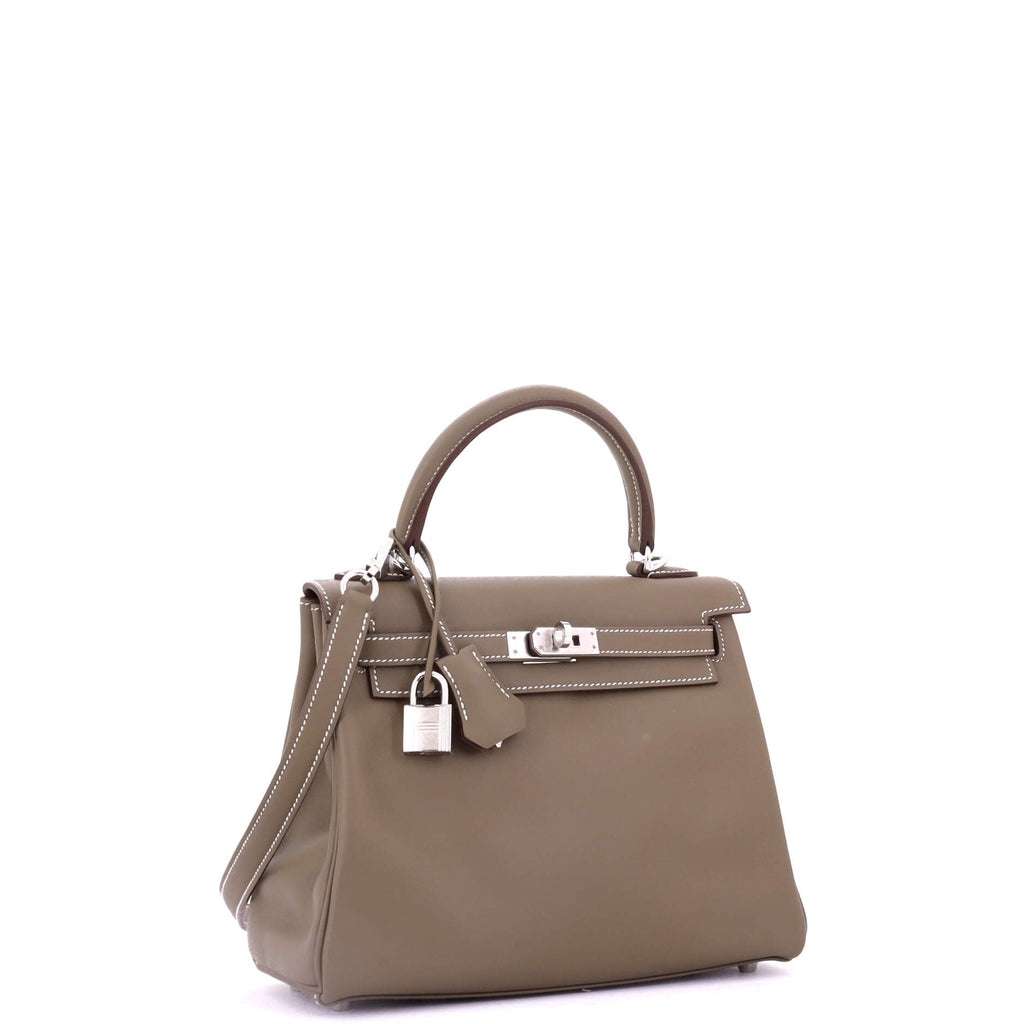 Kelly Handbag Grey Swift with Palladium Hardware 25