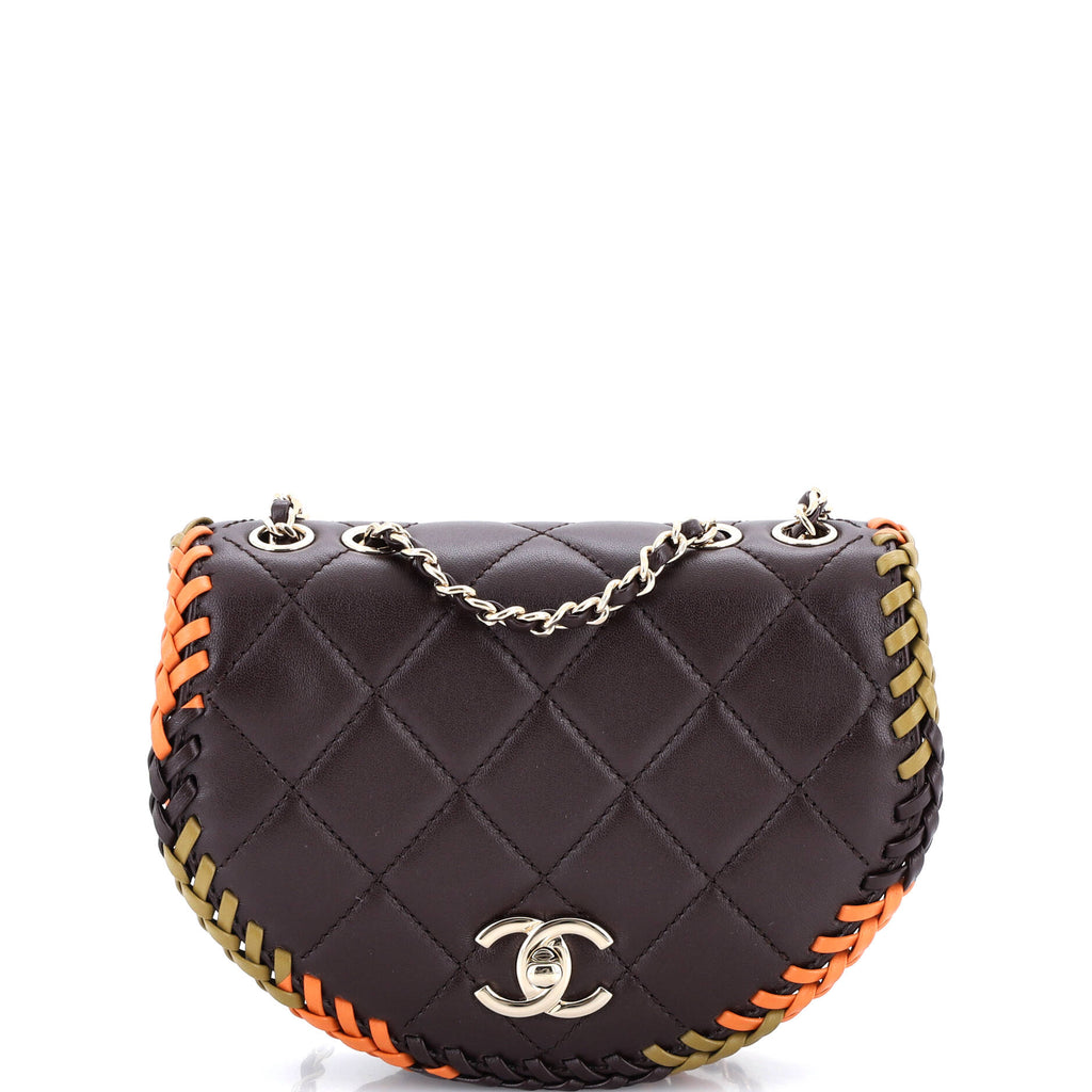 Half Moon Flap Messenger Bag Quilted Lambskin with Whipstitch Detail Mini