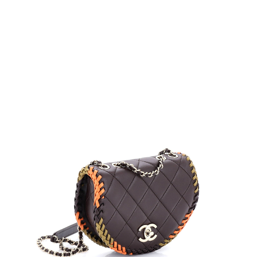 Half Moon Flap Messenger Bag Quilted Lambskin with Whipstitch Detail Mini