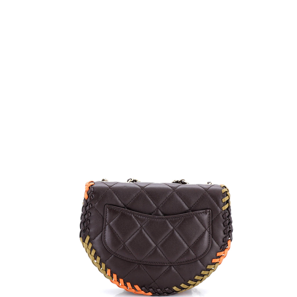 Half Moon Flap Messenger Bag Quilted Lambskin with Whipstitch Detail Mini
