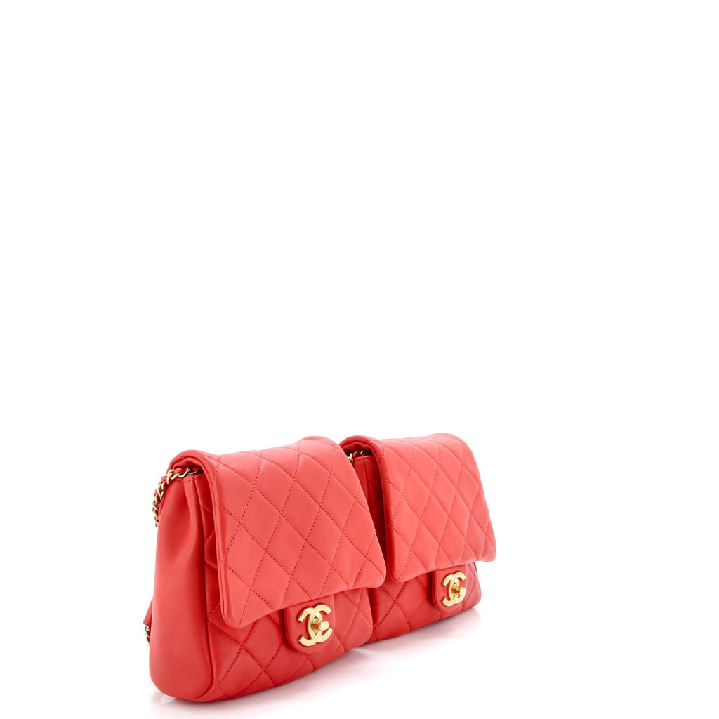 Side Packs Flap Bag Quilted Lambskin Small
