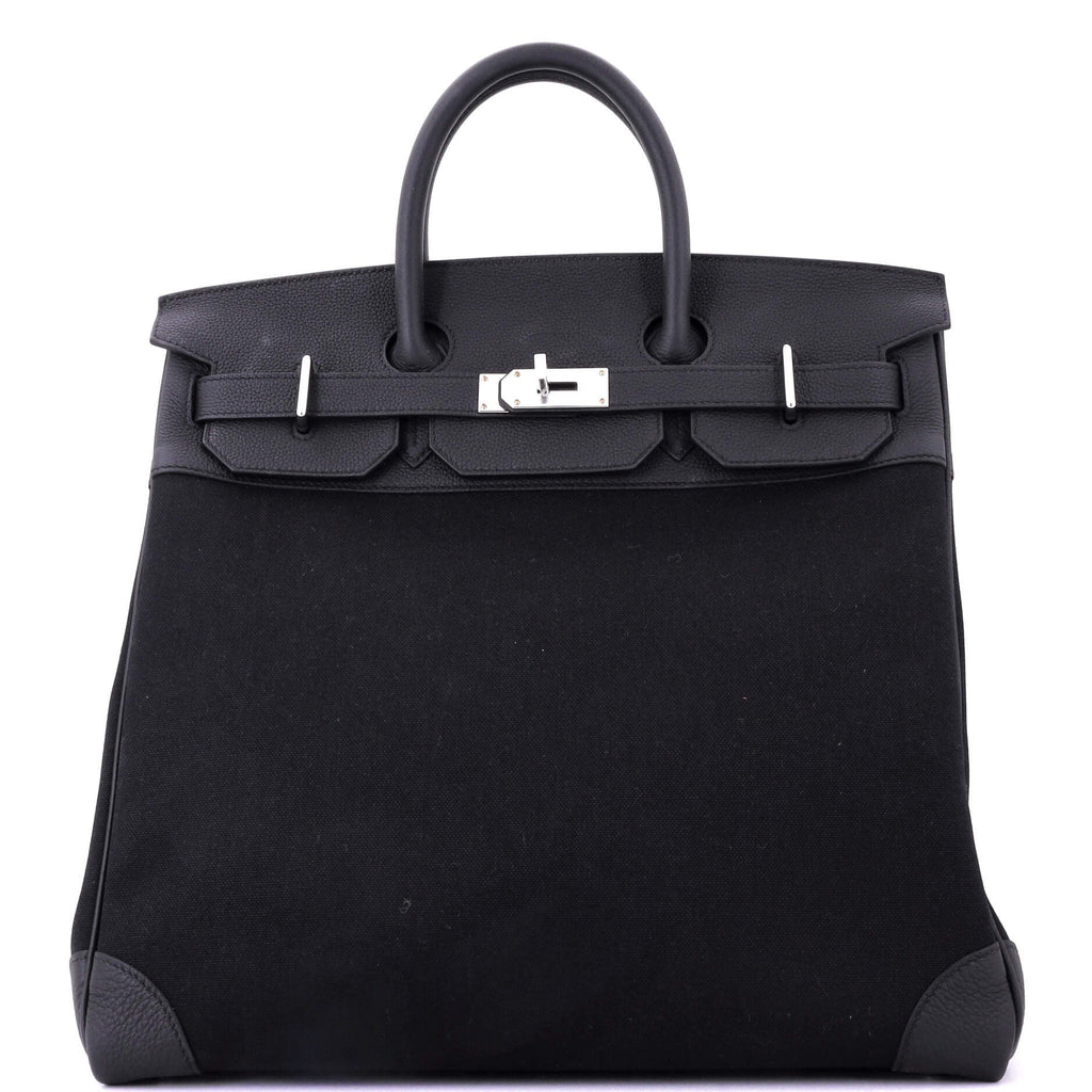 HAC Birkin Bag Toile and Noir Togo with Palladium Hardware 40