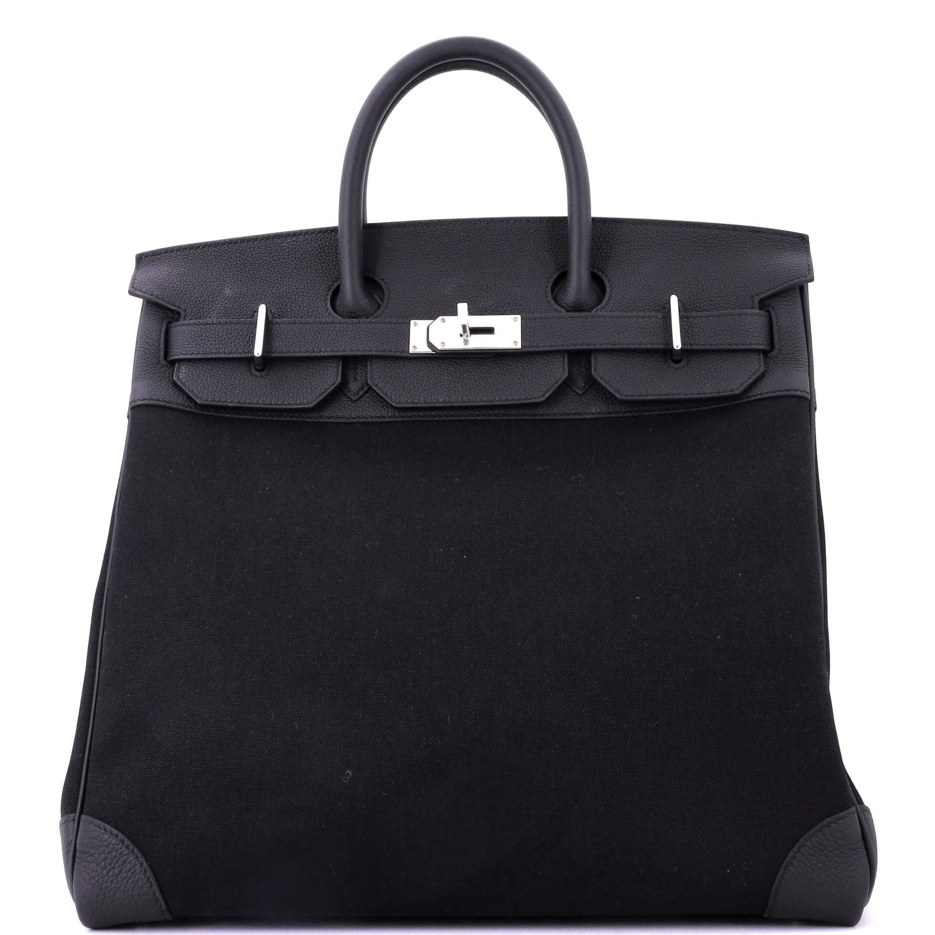 HAC Birkin Bag Toile and Noir Togo with Palladium Hardware 40