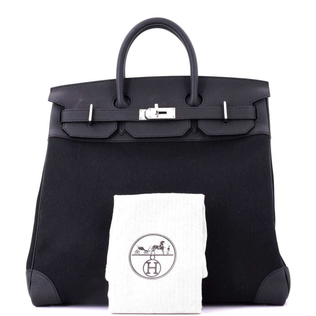 HAC Birkin Bag Toile and Noir Togo with Palladium Hardware 40