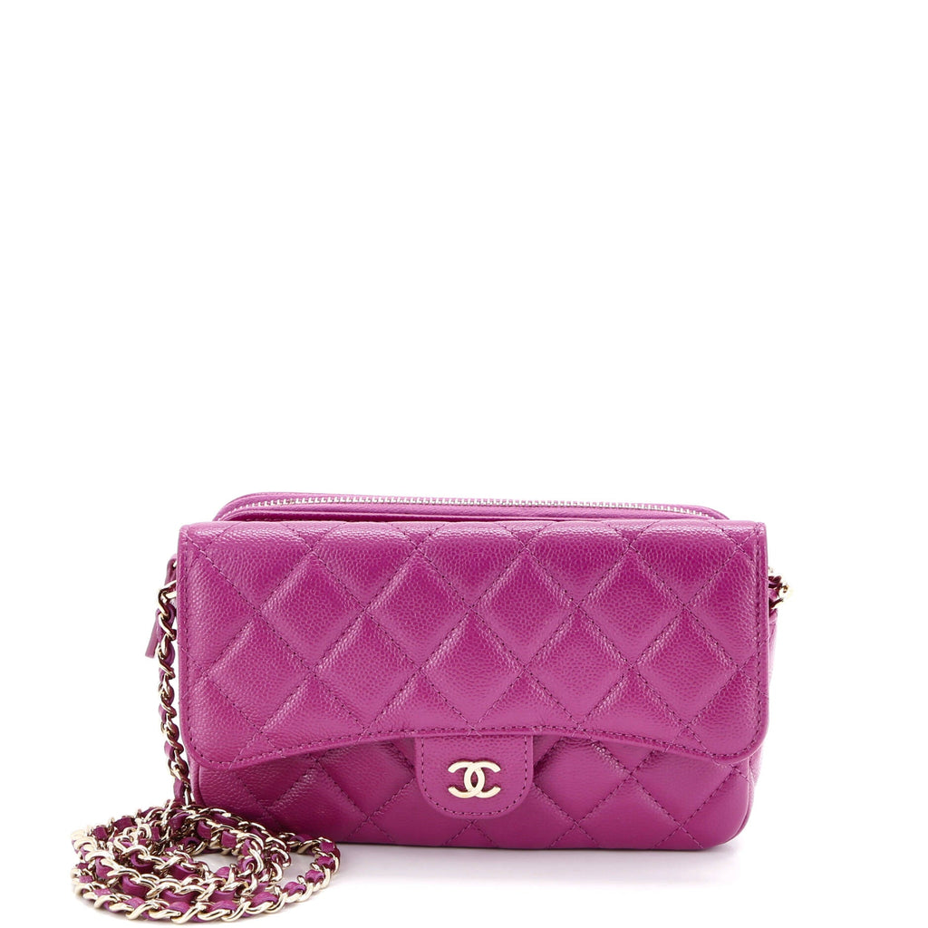 Classic Flap Phone Holder with Chain Quilted Caviar