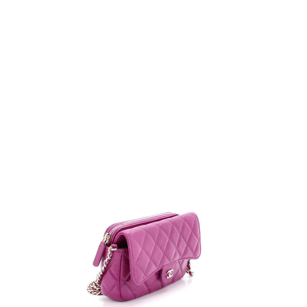 Classic Flap Phone Holder with Chain Quilted Caviar