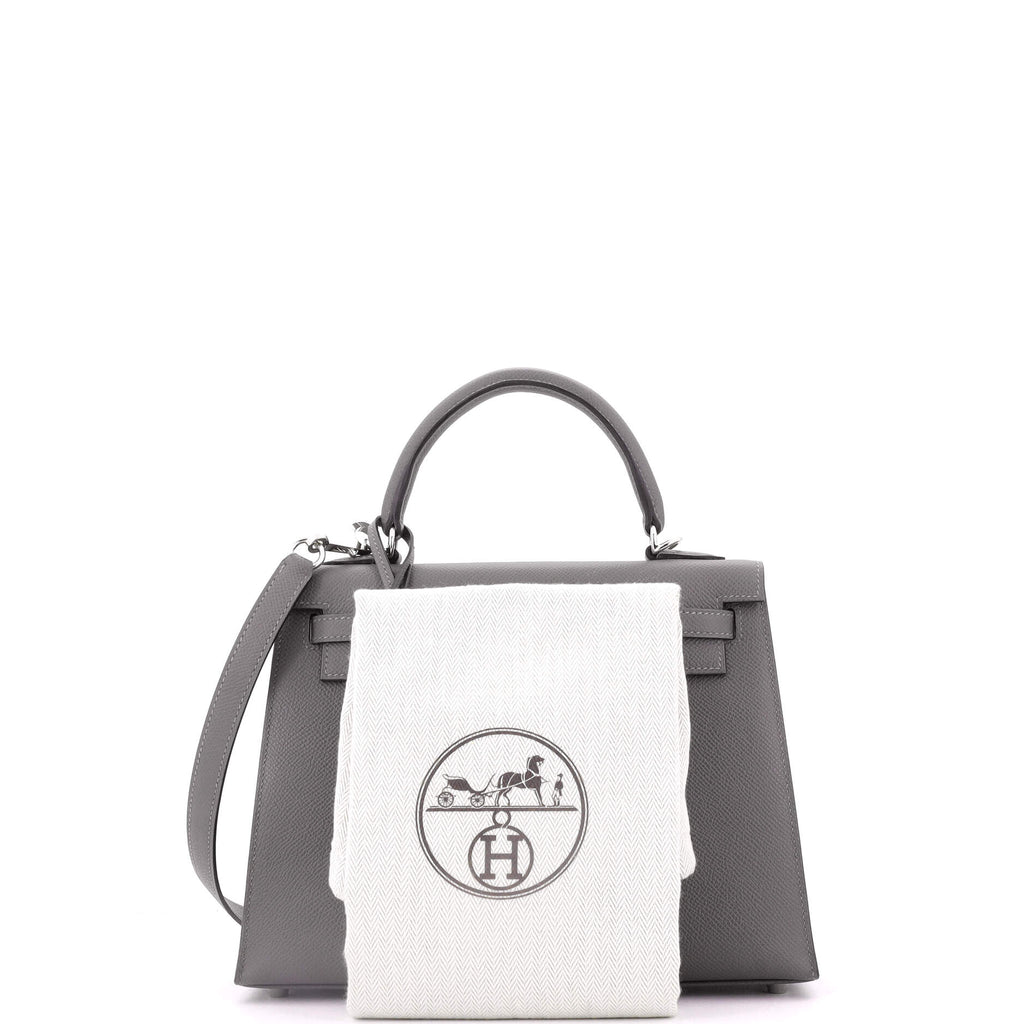 Kelly Handbag Grey Epsom with Palladium Hardware 25