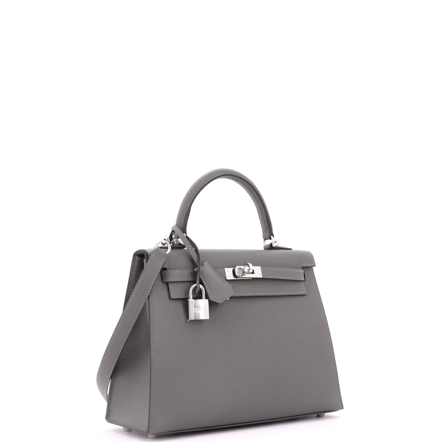 Kelly Handbag Grey Epsom with Palladium Hardware 25