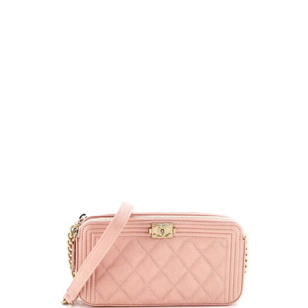 Boy Double Zip Clutch with Chain Quilted Caviar