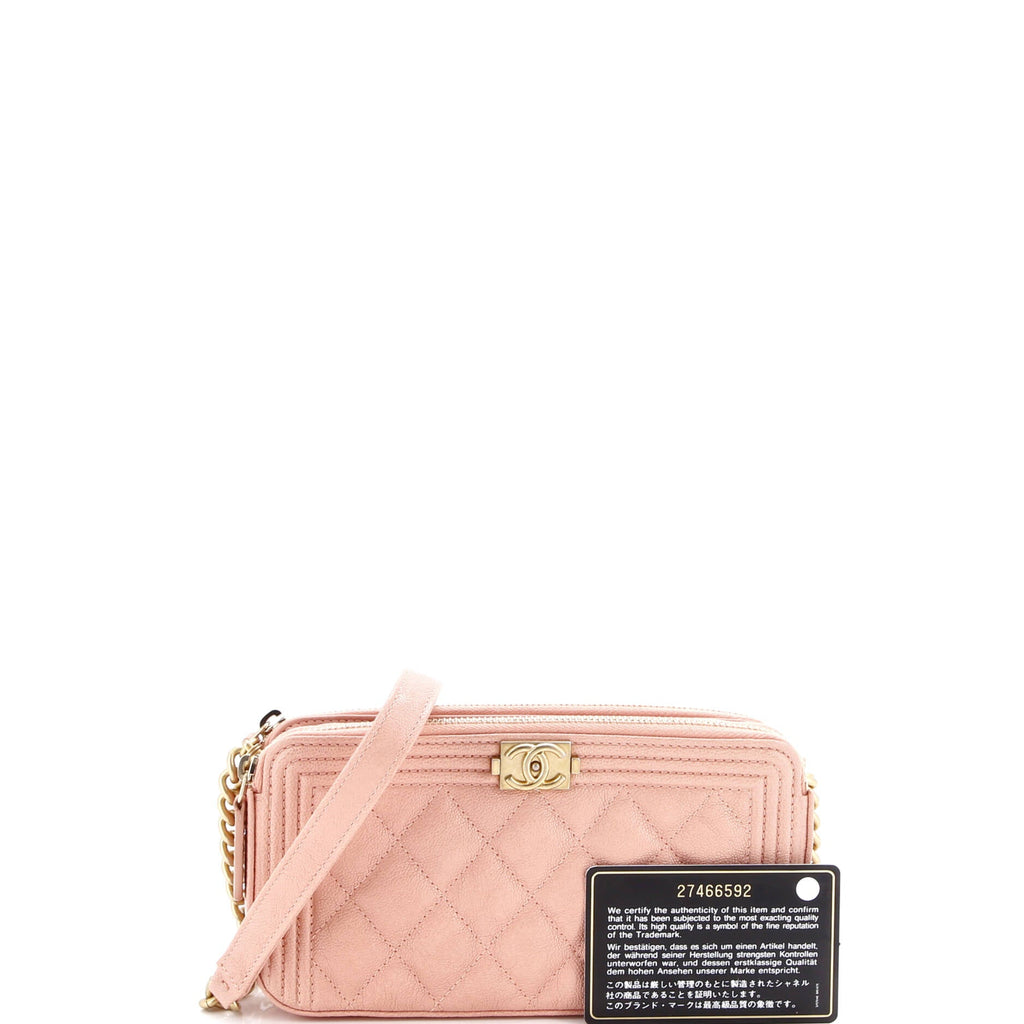 Boy Double Zip Clutch with Chain Quilted Caviar