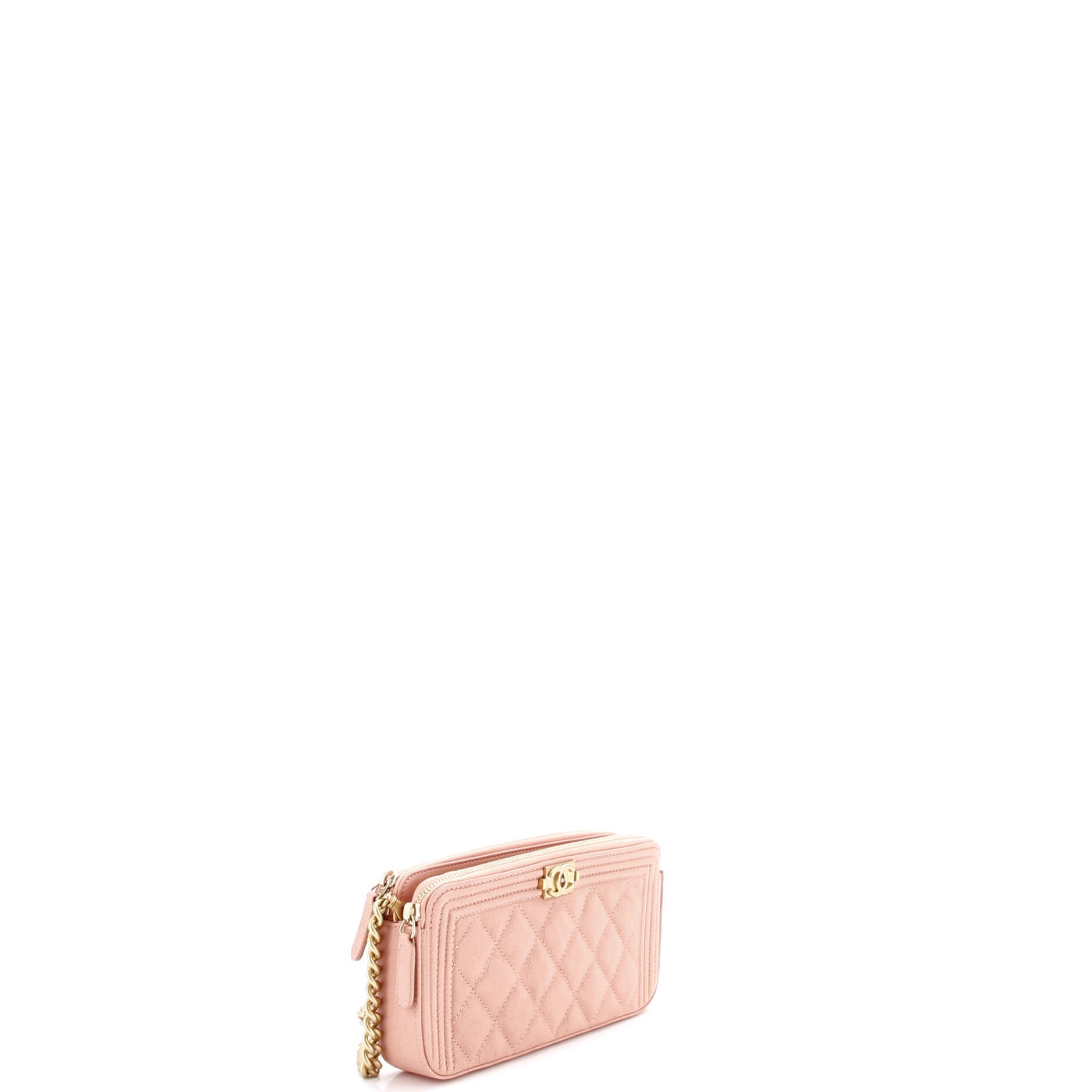 Boy Double Zip Clutch with Chain Quilted Caviar