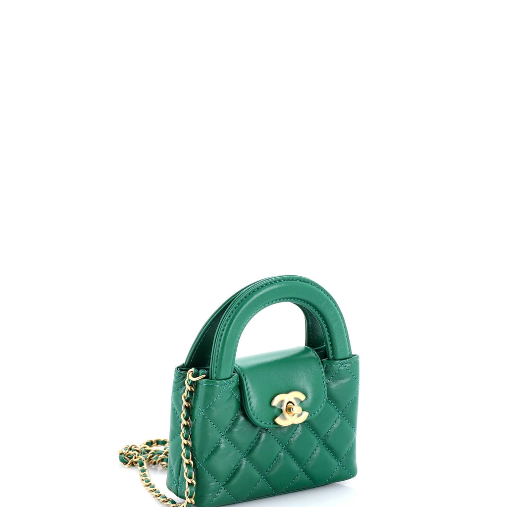 Kelly Top Handle Shopping Bag Quilted Shiny Aged Calfskin Nano