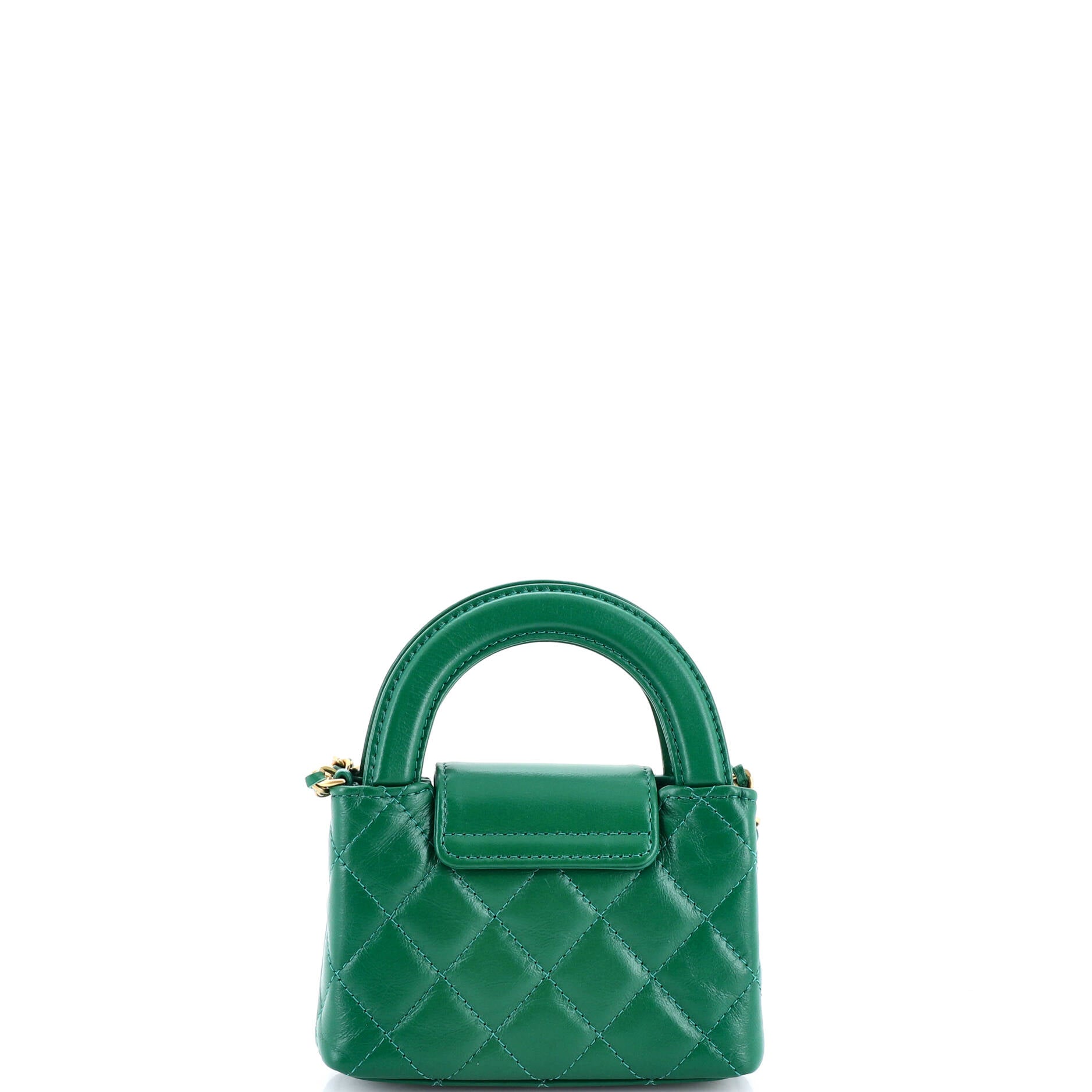Kelly Top Handle Shopping Bag Quilted Shiny Aged Calfskin Nano