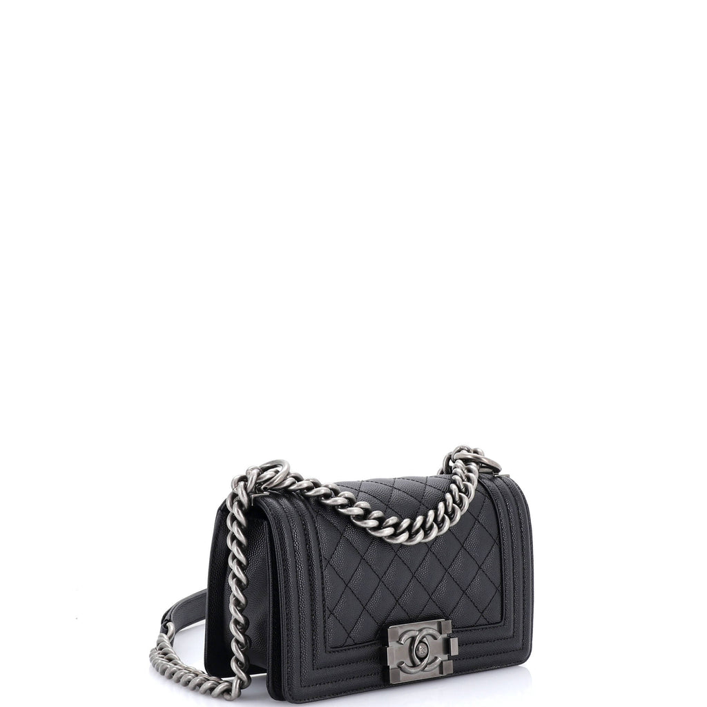 Boy Flap Bag Quilted Caviar Small