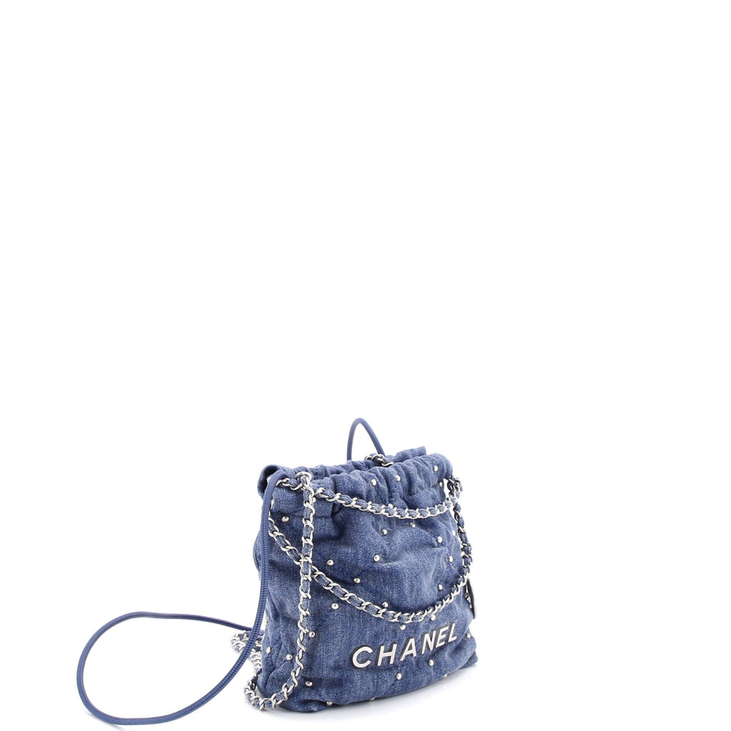 22 Chain Hobo Quilted Studded Denim Mini