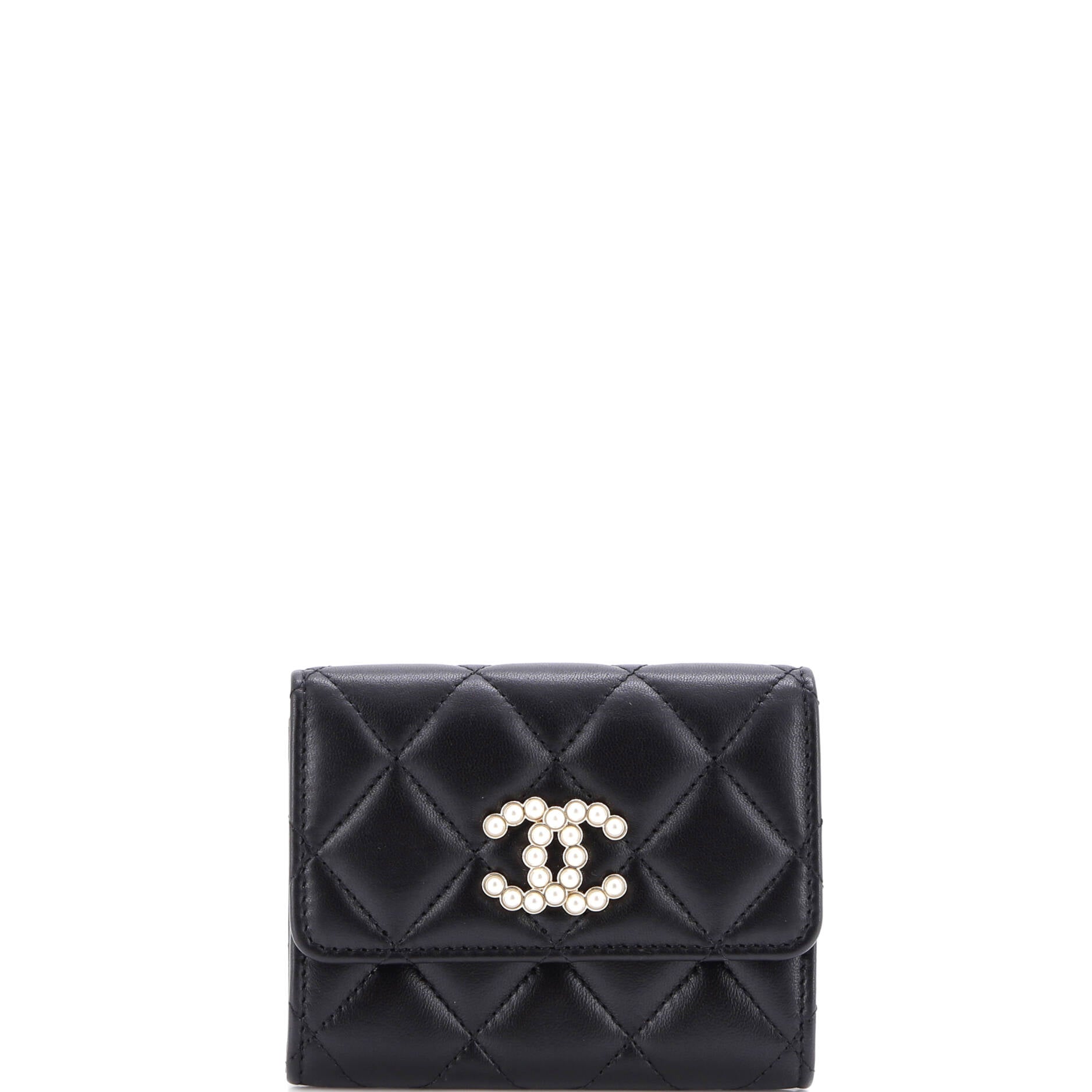 CC Pearl Flap Coin Purse Quilt Lambskin
