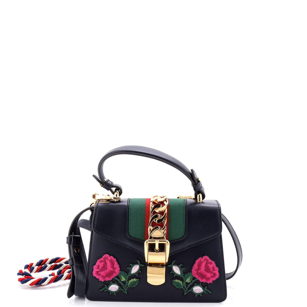 Sylvie Top Handle Bag Embroidered Leather Mini