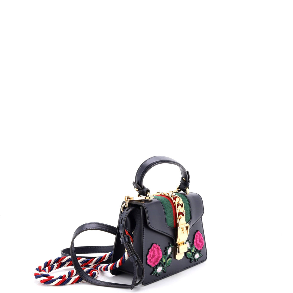 Sylvie Top Handle Bag Embroidered Leather Mini
