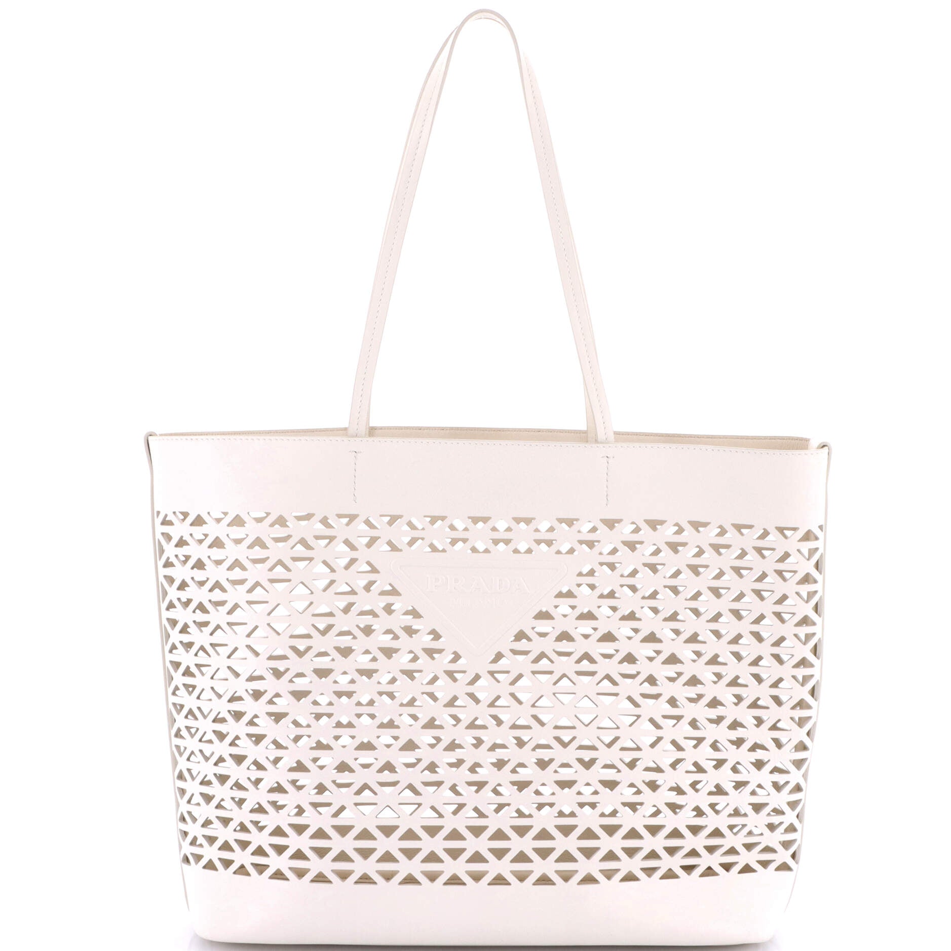 Triangle Logo Shopper Tote Laser Cut Leather Medium