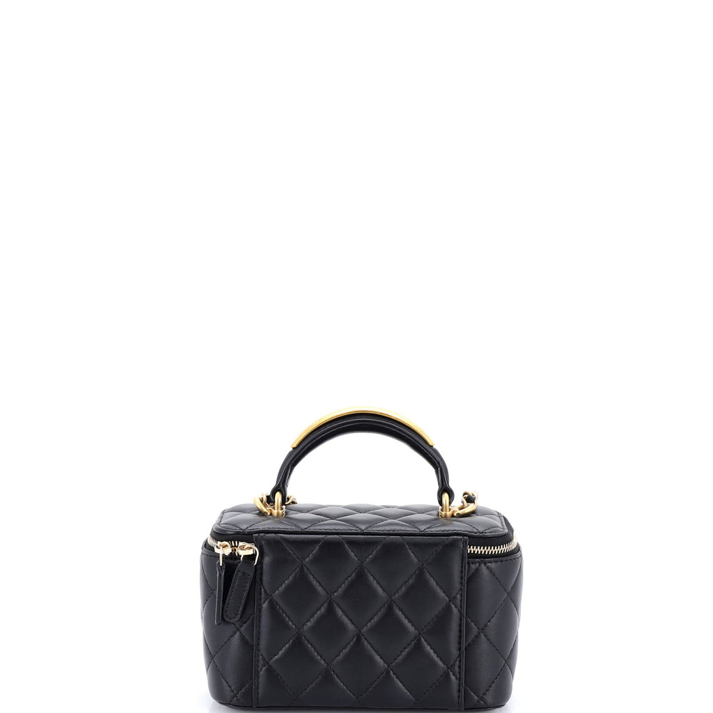 CC Top Handle Vanity Case with Chain Quilted Lambskin with Metal Small