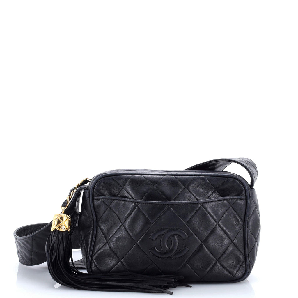 Vintage Diamond CC Slit Pocket Camera Bag Quilted Leather Small