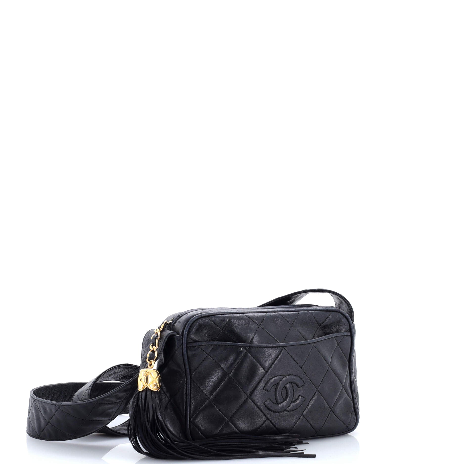 Vintage Diamond CC Slit Pocket Camera Bag Quilted Leather Small