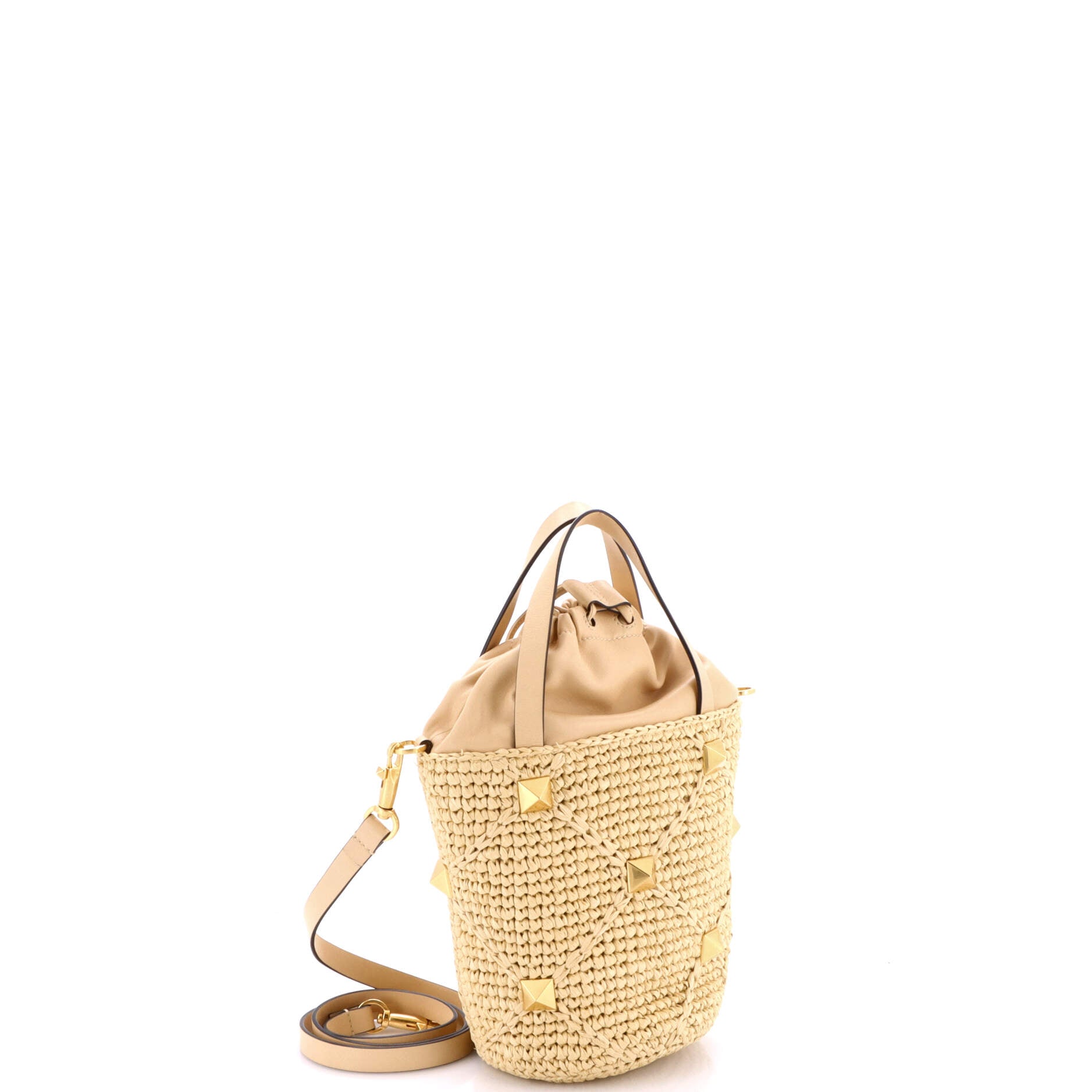 Roman Stud Bucket Bag Raffia and Leather