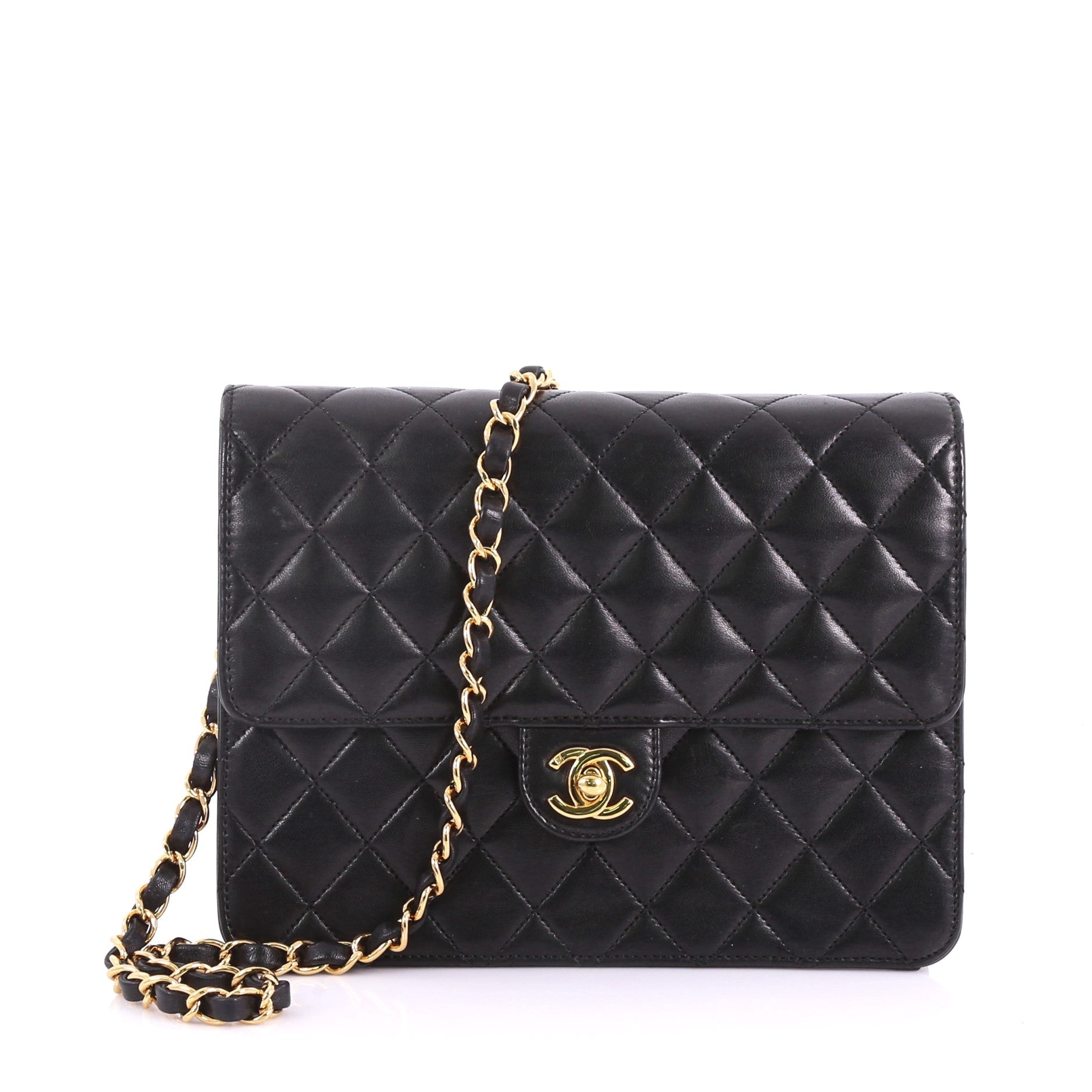 Vintage Clutch with Chain Quilted Leather Small